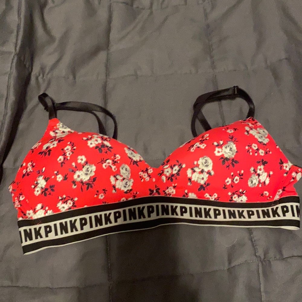red floral comfortable wireless pinkvs bra